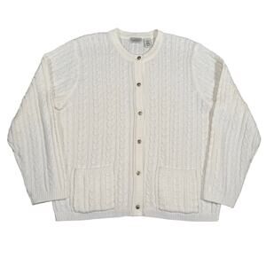 Vintage White Cable Knit Button Cardigan Sweater Women’s Large Classic Elements